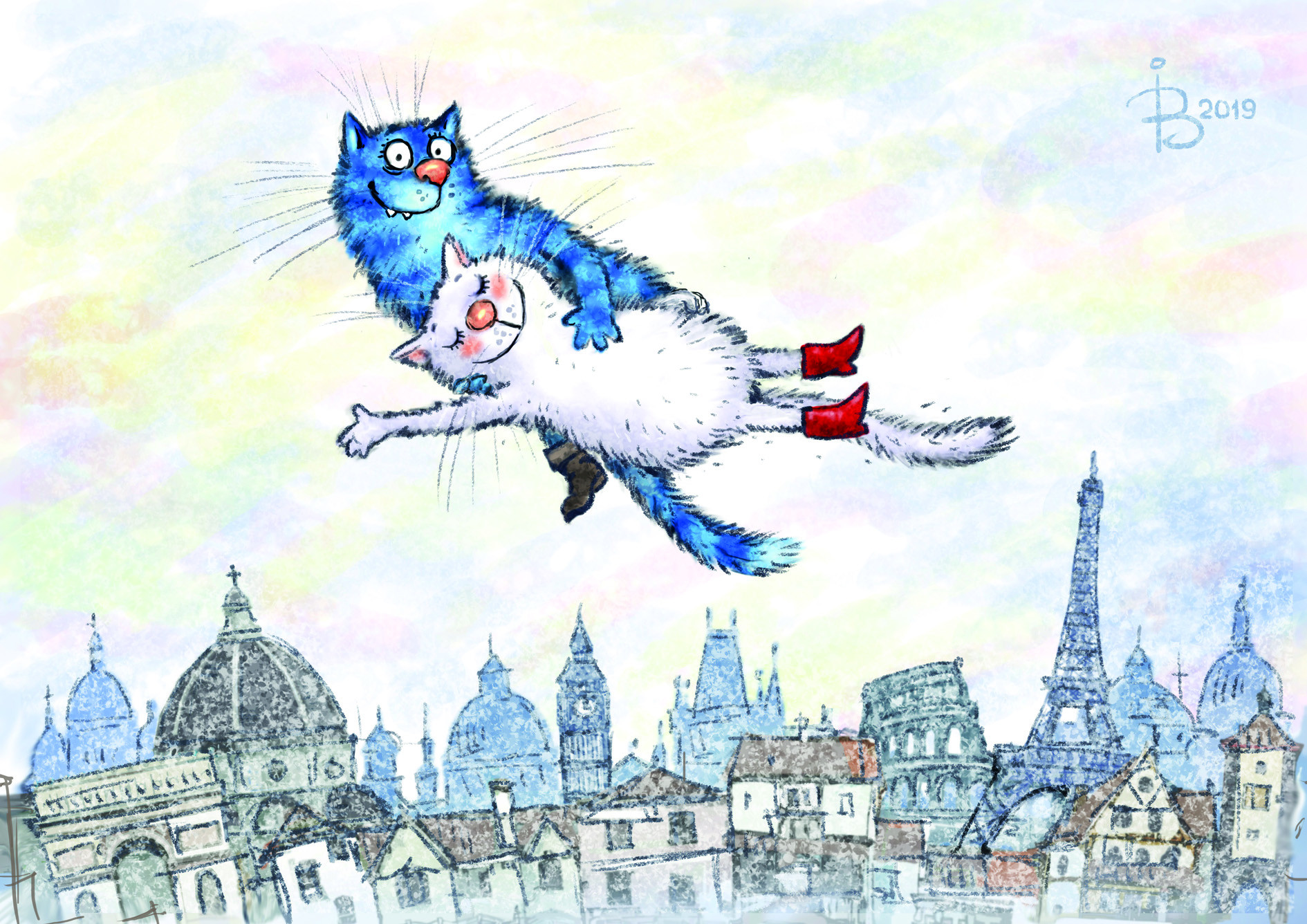 синий кот и кошка картинки